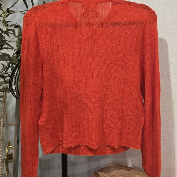 NWT J CREW Featherweight cashmere pointelle shrunken cardigan sweater red Sz L - Picture 7 of 11